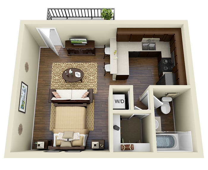 Floor plan for studio, 1 bath, 458 sqft